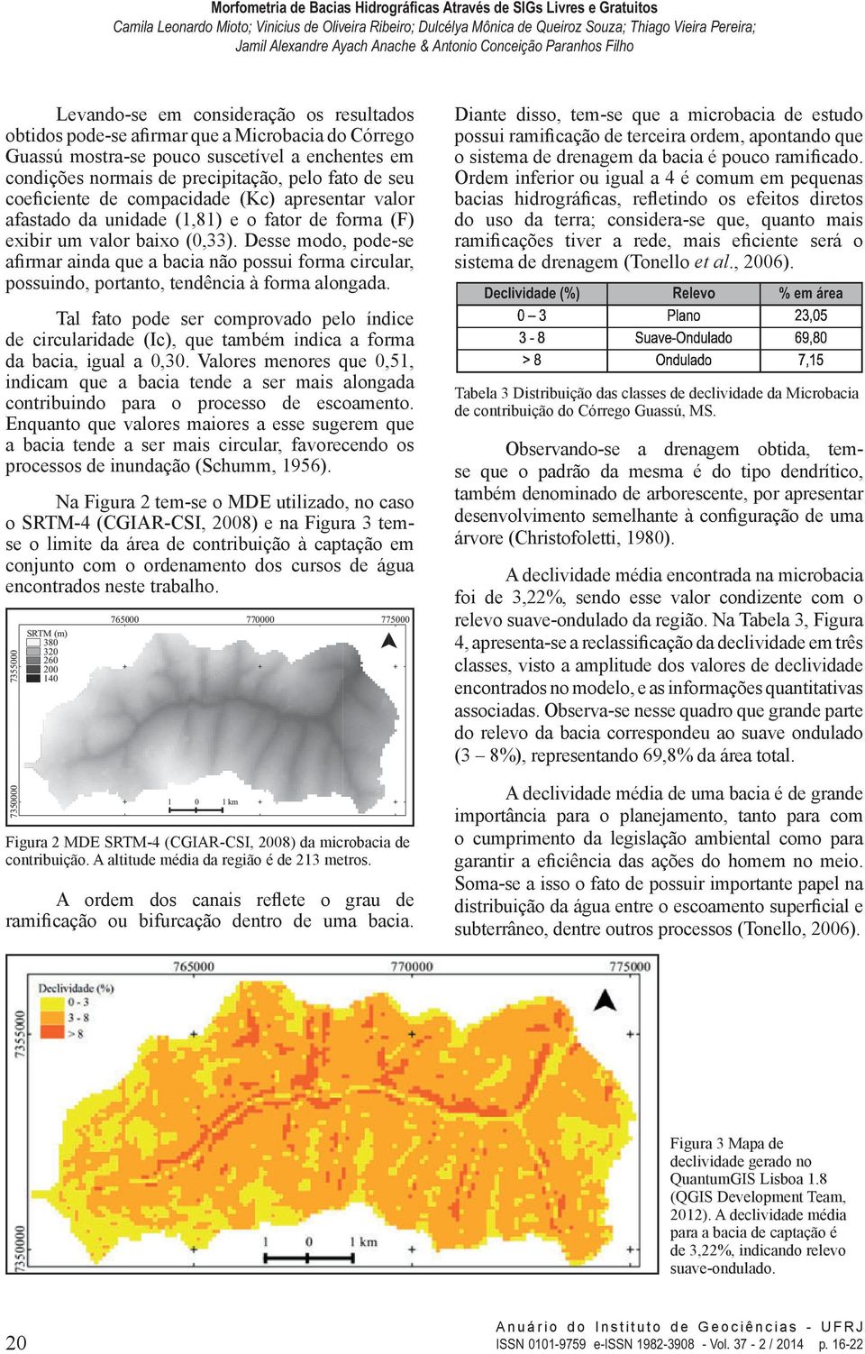 Desse modo, pode-se afirmar ainda que a bacia não possui forma circular, possuindo, portanto, tendência à forma alongada.