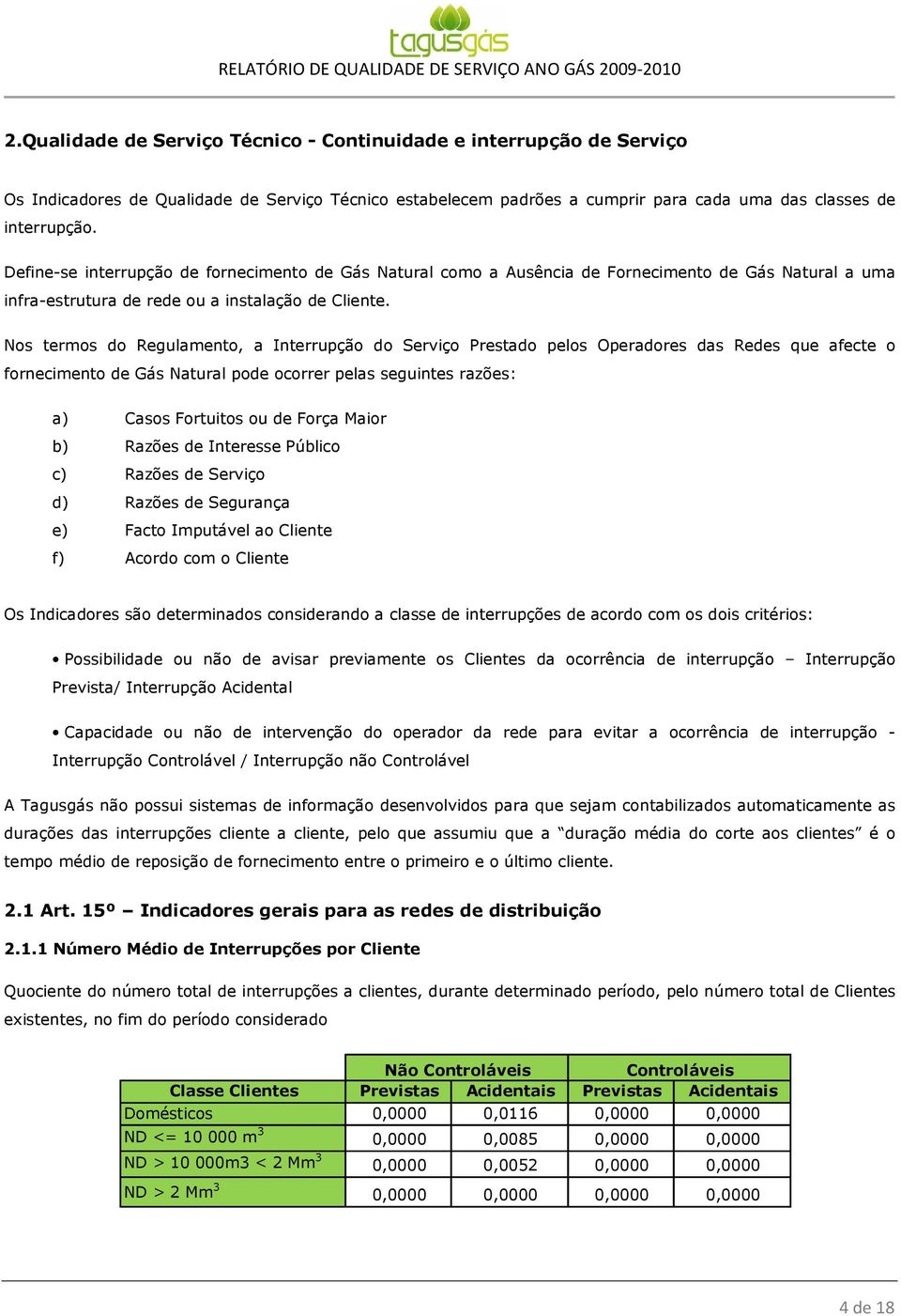 Nos termos do Regulamento, a Interrupção do Serviço Prestado pelos Operadores das Redes que afecte o fornecimento de Gás Natural pode ocorrer pelas seguintes razões: a) Casos Fortuitos ou de Força