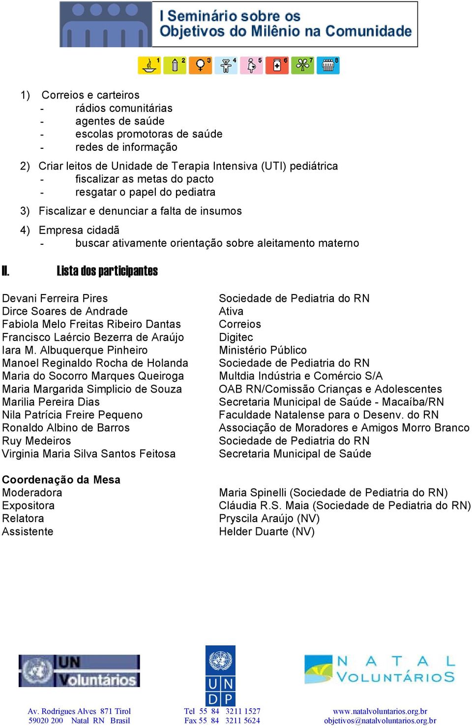 Lista dos participantes Devani Ferreira Pires Dirce Soares de Andrade Fabiola Melo Freitas Ribeiro Dantas Francisco Laércio Bezerra de Araújo Iara M.