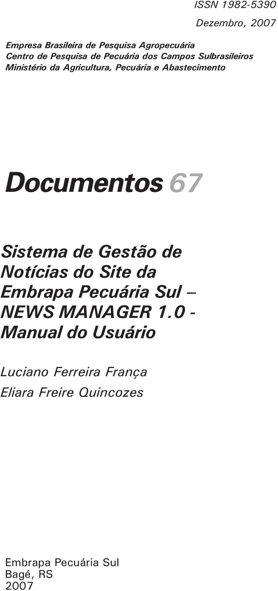 Abastecimento 67 Sistema de Gestão de Notícias do Site da Embrapa Pecuária Sul NEWS