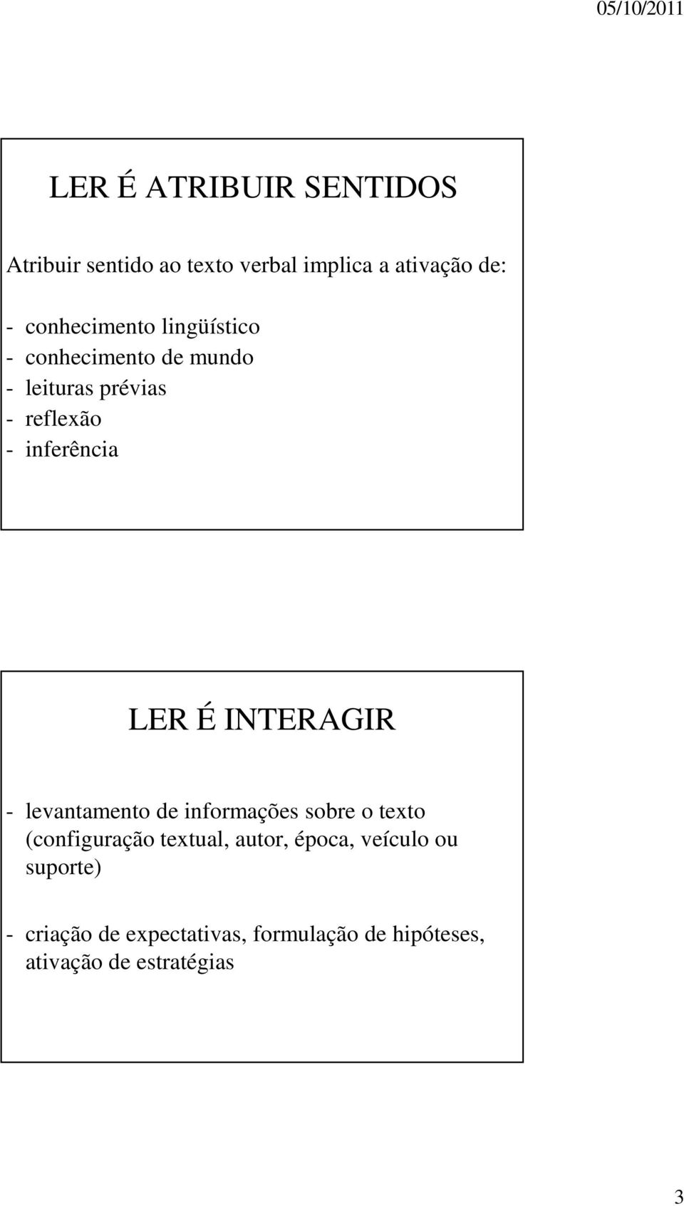 LER É INTERAGIR - levantamento de informações sobre o texto (configuração textual, autor,