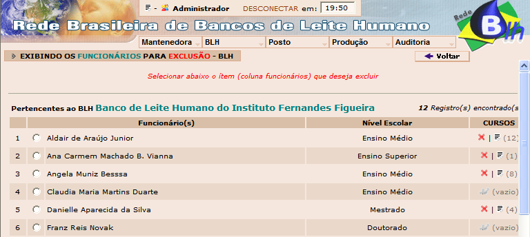 Alterar Para alterar dados do funcionário clique em Sempre que for necessário alterar dados sobre curso do funcionário, clicar no círculo correspondente ao nome e no símbolo alterar Não esquecendo de