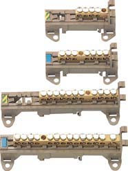 Distribuição de corrente até A Barra de bornes Composição da barra b suporte isolante em material isolante autoextinguível, na cor bege segundo a norma NF C 6-90.