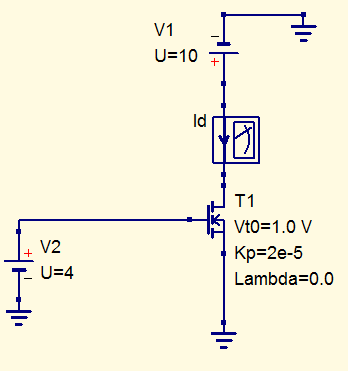 Fig. 2: Circuito Não Linear com transistor Uma vez desenhado o circuito, coloca-se na mesma janela o tipo de análise que se deseja efetuar.