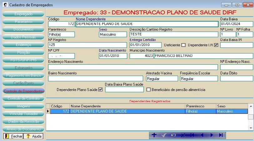 pagadora, deverão ser informados os totais anuais correspondentes à participação financeira do empregado no pagamento do plano de saúde, discriminando as parcelas correspondentes ao beneficiário