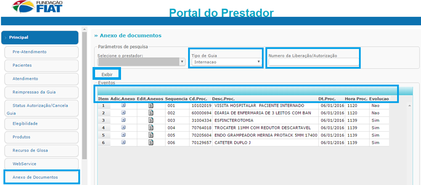 ANEXO DE DOCUMENTOS Selecionar o tipo de guia / digitar o número que foi gerado e clicar em exibir; Clicar no ícone Adic. Anexo para visualizar a tela onde os documentos serão anexados.