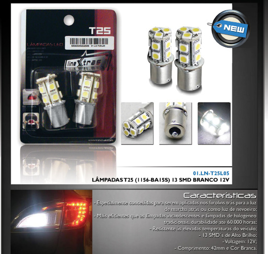 Lâmpadas LED T25 BA15S, 1 polo BAY15D, 2 polos Es - BA15S, 1 Polo En - BA15S, 1 Pole 01.