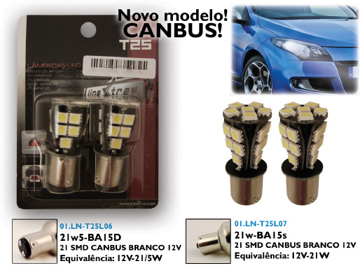 Lâmpadas LED - Especialmente concebidas para luzes de condução diurnas; - 21 Smds Canbus de alto Brilho; - Cor Branca; - 12V; - Longa