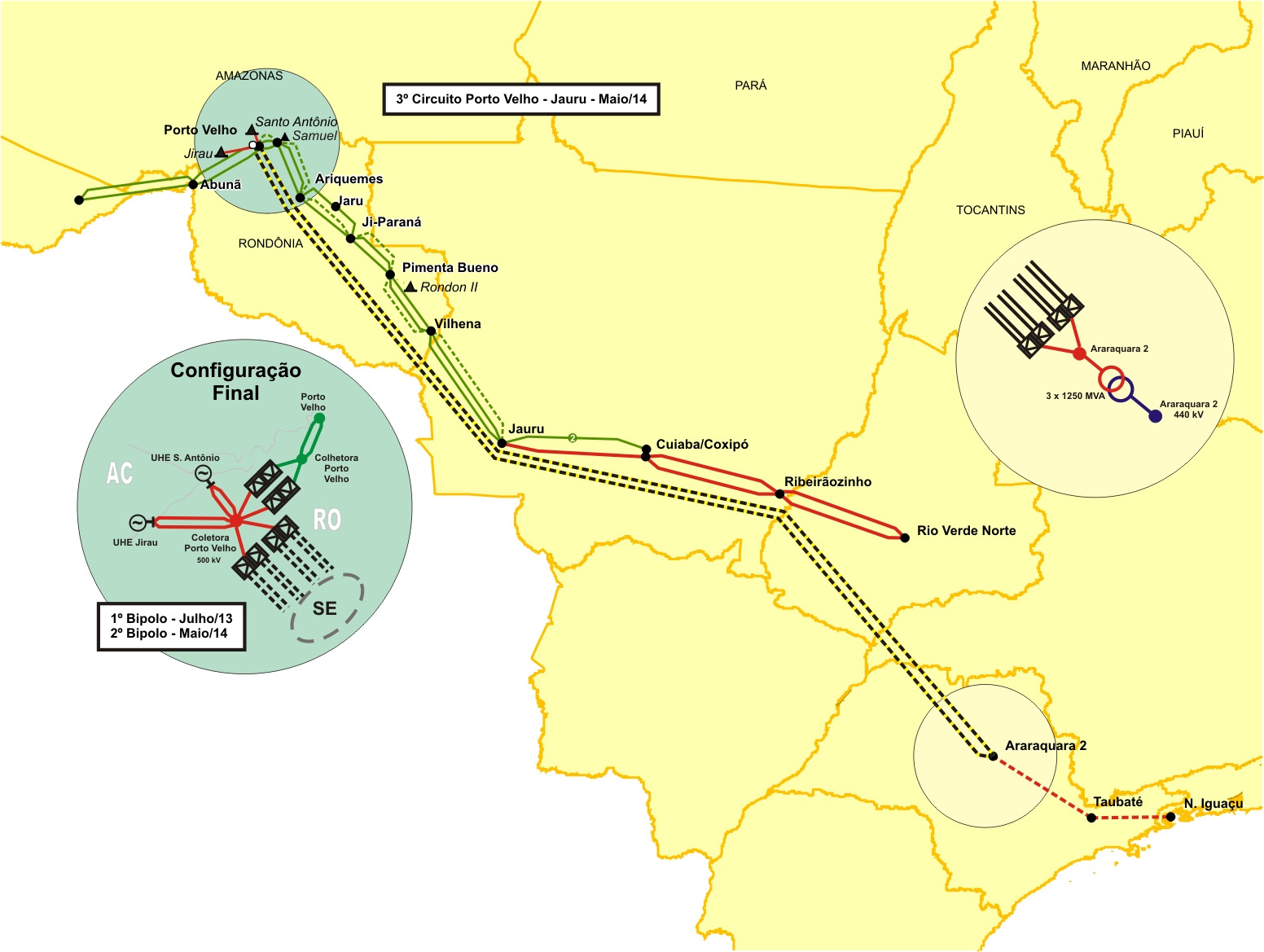 Figura 3-23: Localização geográfica da interligação Acre/Rondônia A primeira etapa de integração do 1 Bipolo é caracterizada por um número reduzido de unidades geradoras nas UHEs de Santo Antônio e