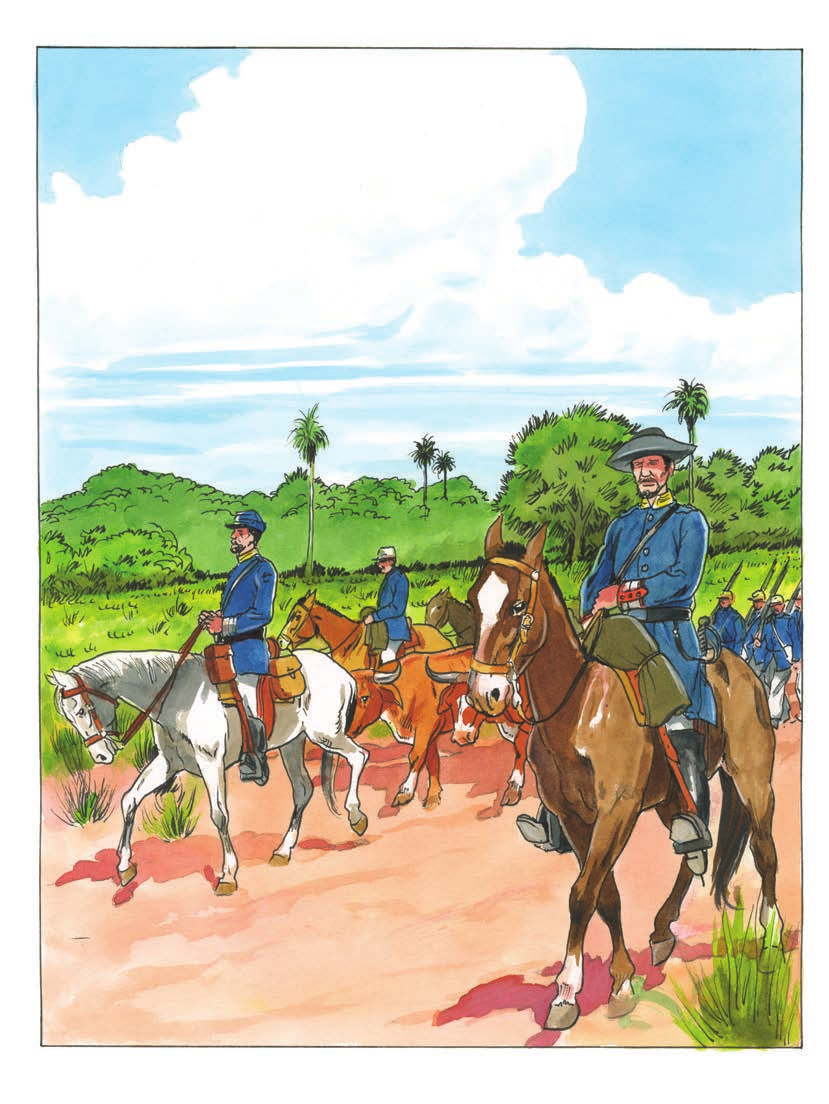 ... 1 o de janeiro de 1867, quando o coronel Carlos de Moraes Camisão assumiu o comando de nossa tropa, composta de aproximadamente três mil homens.