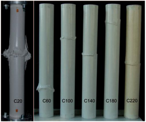 medições realizadas a essa temperatura e também devido à diferença de comprimento dos provetes (30 mm no estudo de Wong et al.