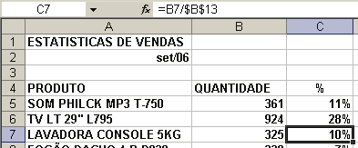 Copiando a fórmula para as células adjacentes abaixo, teríamos o resultado: Para finalizar, bastaria clicar no botão Estilo de Porcentagem, na guia Página Inicial, no grupo Número, para que os