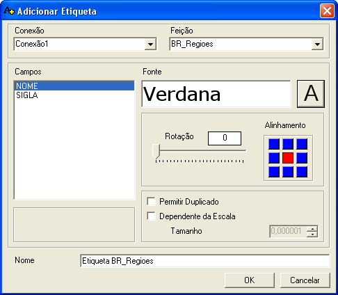 No menu principal selecione Inserir >> Adicionar Etiqueta ou utilize o botão de atalho Adicionar Etiqueta. Essa função também está disponível clicando com o botão direito do mouse sobre a legenda.