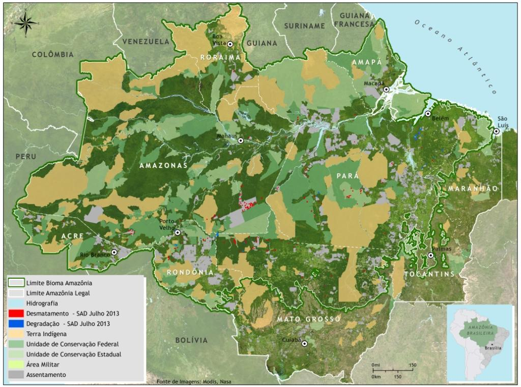 Desmatamento (km 2 ) Amazônia Legal Estatística de Desmatamento De acordo com o SAD, o desmatamento (supressão total da floresta para outros usos alternativo do solo) atingiu 152 quilômetros