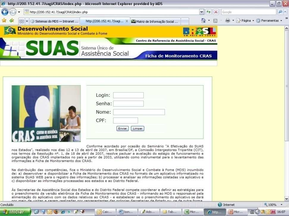 Monitoring Cards CRAS Web-based Questionnaire for checking the operation status of the Social