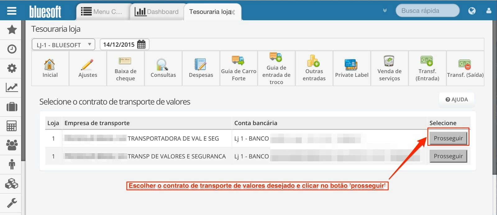 Caso os dados estejam incorretos após a conciliação da Tesouraria Loja pode se efetuar a Manutenção pelo Módulo Tesouraria Menu Rápido (Financeiro/ Tesouraria Menu Rápido/ Manutenção de Cheques).