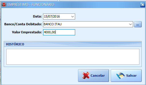 8) Lançamento de Empréstimos efetuados ao Profissional Os empréstimos efetuados a profissionais poderão ser controlados pelo sistema CICOM.