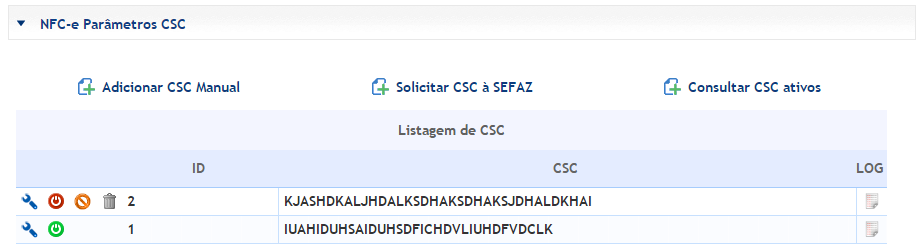 Botão que ao ser acionado exibe a tela Cadastro Manual de CSC. Algumas UFs não disponibilizam Webservice para requisições de CSC.