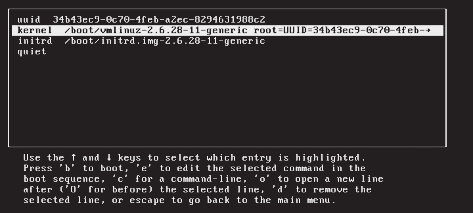 Certificação LPI-1 Para passar argumentos ao kernel, é necessário escolher a linha que inicia pelo termo kernel (figura 3) e apertar novamente a tecla [e].