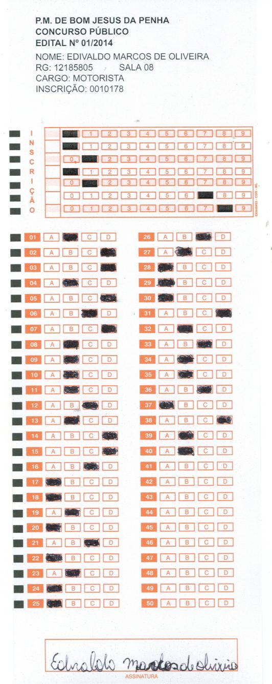 Encaminhamos a cópia da folha de respostas do candidato, documento válido para