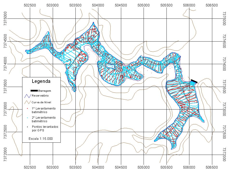 referencial. Para tanto foram utilizados dados de altitude levantados com GPS junto às seções de réguas, os quais foram utilizados como indicativos na montagem do MDT.