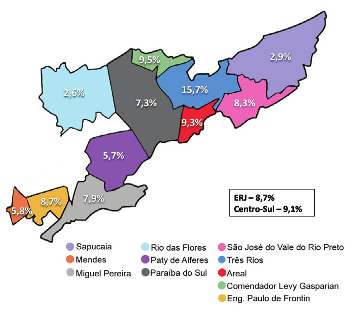 PAINEL REGIOL PERCENTUAL DE OCUPADOS SEGUNDO A POSIÇÃO OCUPAÇÃO: ESTADO DO RIO DE JANEIRO, CENTRO-SUL E MUNICÍPIOS, 2010 Fonte: IETS com base nos dados do Censo/IBGE(2010).