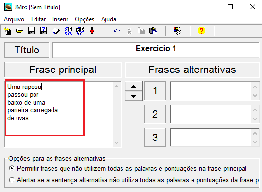 Iniciando o desenvolvimento da atividade. Passo 1: Preencha o título do exercício no local indicado na janela.