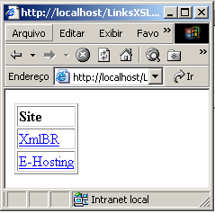 Link com XSL Resultado 24-2-2010 331 Exemplos do uso de XSL <?xml version="1.0" encoding="utf-8"?> <?