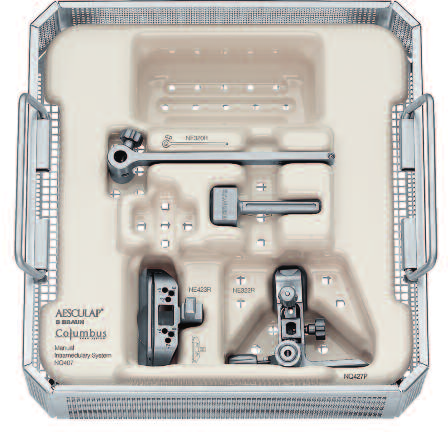 Conjunto IM de alinhamento de Complementação Integrado NQ407 Columbus NE320R Conector IM de Haste NE321R Alinhamento IM sustentação do sistema NE423R Guia de corte tibial NE322R Alinhamento tibial IM