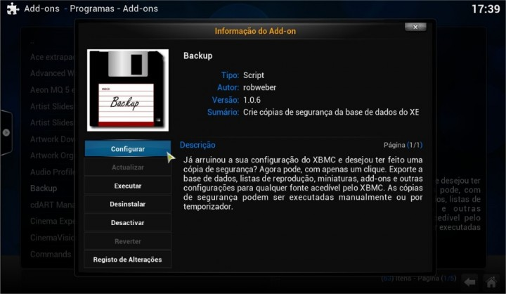 8º Passo: No separador GERAL devemos escolher a pasta onde queremos guardar o backup.