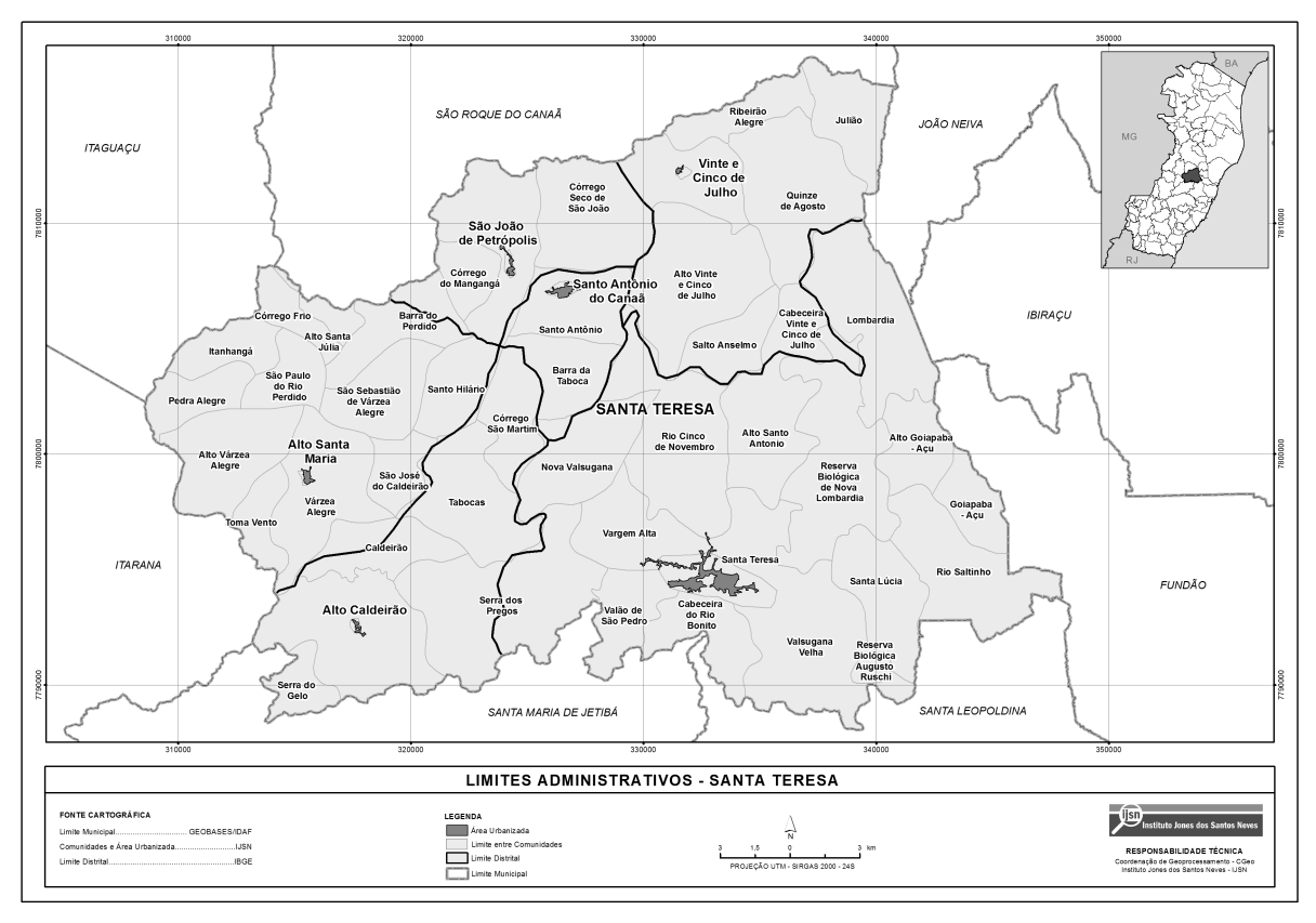 24 Figura 3 Mapa dos limites administrativos de Santa Teresa, mostrando os seis distritos e algumas das comunidades rurais onde o estudo foi realizado. Fonte: Instituto Jones dos Santos Neves, 2012 4.