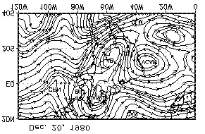 (a) (b) Fig. 1 (a) Linhas de corrente em 200 hpa ilustrando características do escoamento associado ao VCAN, (b) imagem infravermelha do satélite GOES-5, para 20 de dezembro às 15:46Z (a) (b) Fig.
