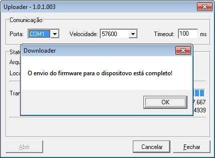 Pág. 09 4.2.3. Passo 3: Seleção do Firmware Vá até a pasta onde você baixou os arquivos, selecione o arquivo correspondente ao FIRMWARE de extensão hex e clique em Abrir 4.2.4. Passo 4: Andamento da Atualização Progresso da atualização do MP5000.