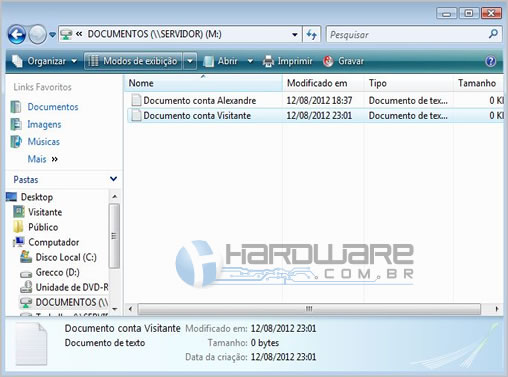 49. Na unidade Documentos foi criado um documentos de texto da conta Visitante. 50.