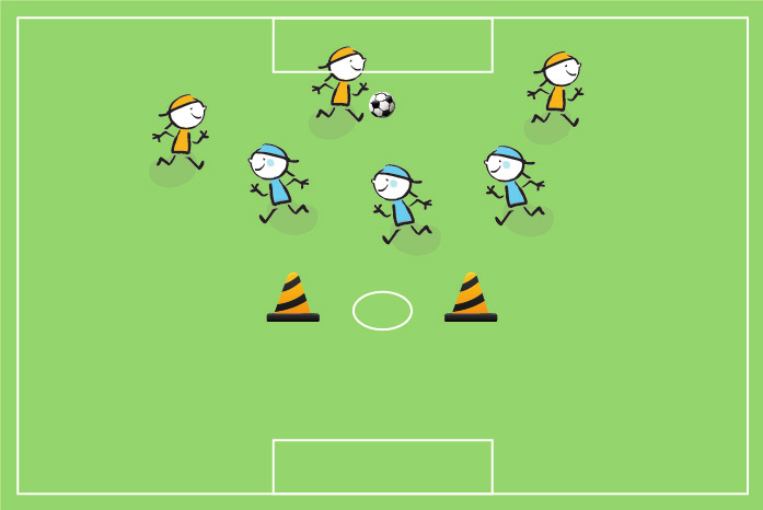 JOGO 09 4 bases. 2. Descrição: Em um campo delimitado por 4 cones e uma base central, uma equipe de quatro alunos disputa a bola contra um aluno (4x1) que tem a função de rebatedor.