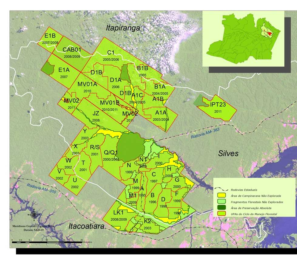 Manejo Florestal Caracterização A base científica do Plano de Manejo da PWA é do Sistema Celos, desenvolvido no Suriname, pela Universidade de Wageningen na Holanda, e adequado à realidade local da