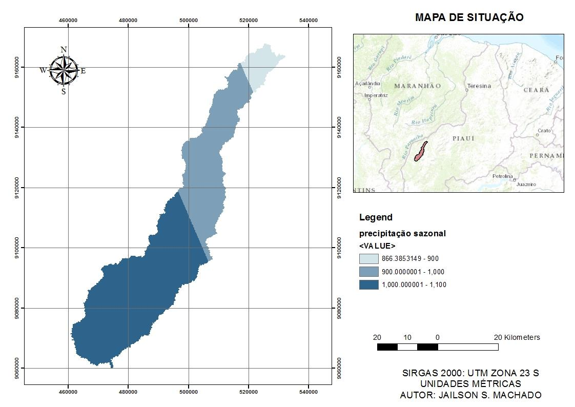 ad Figura 02. Precipitação anual obtido pelo método de interpolação com krigagem. Figura 03. Precipitação sazonal obtido pelo método de interpolação com krigagem.