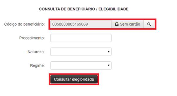 Ao clicar no botão, o sistema irá trazer a tela a seguir. A busca pelo beneficiário poderá ser pelo nome (clicando na aba sem cartão) ou pelo cartão (clicando no botão lupa).