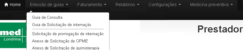 Emissão de Guias - Guia de Solicitação de internação Opção utilizada para solicitar internações dos consultórios médicos, e nos Hospitais credenciados a Unimed Londrina. 1-2- 1.