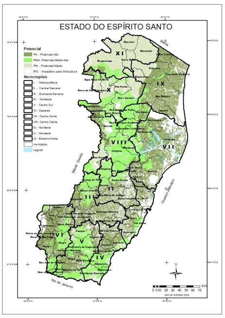 Figura 2 - Mapa de classificação do potencial para a silvicultura de eucalipto.