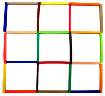 16. Eliminação de quadrados A figura formada por vinte e quatro varetas representa nove quadrados de ordem um.