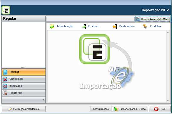 Importações de Dados Menu Diversos / Importação de Dados / Arquivo no Formato TDM ou REDF (ECF) Importações de Dados Menu Diversos / importação Nota Fiscal-Eletrônica