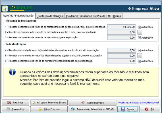 Simples Nacional Menu Movimentos / ISS / Modelos 51, 53 ou ISSQN Simples Nacional Menu Imposto / Simples Nacional / Demonstrativo de Receitas para