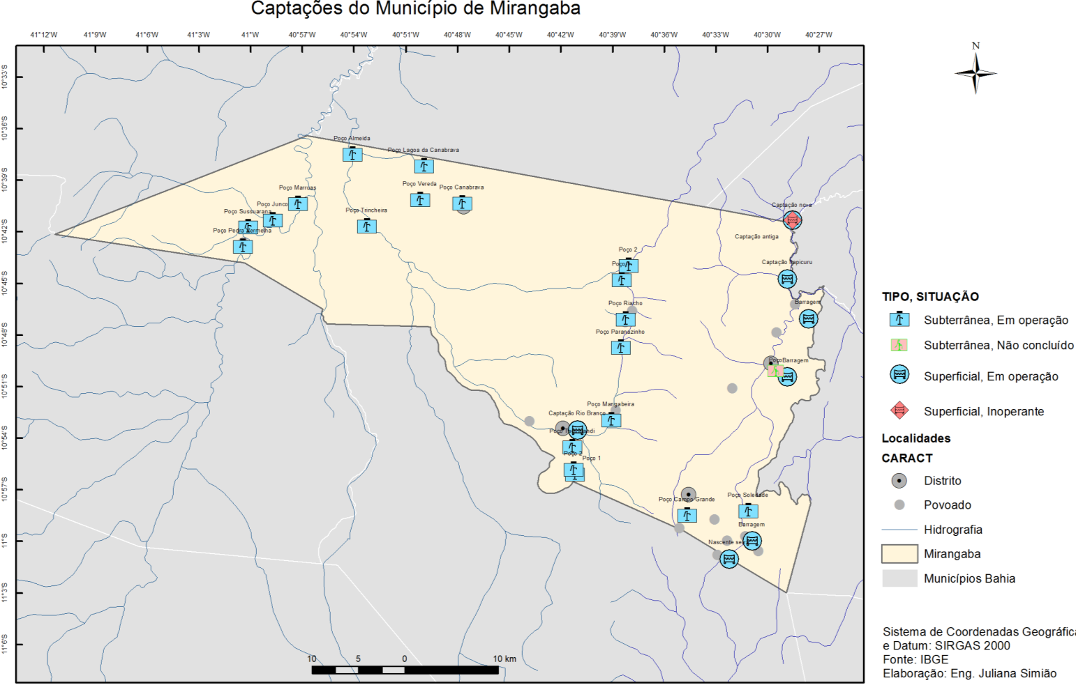 Figura 87 Mapa de localização das captações de água