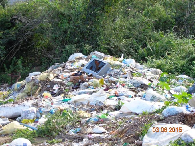 além da presença de resíduos sólidos domiciliares, de restos de animais e resíduos eletrônicos (Figuras 102 e 103). Figura 102 Lixão no distrito de Nuguaçu Fonte: Gerentec, 2015.