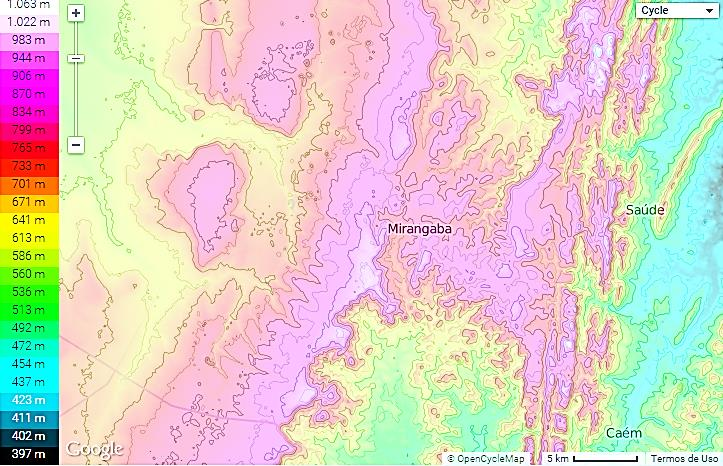 Figura 9 Variação de altitude Mirangaba Fonte: Topographic Map, 2015. 4.