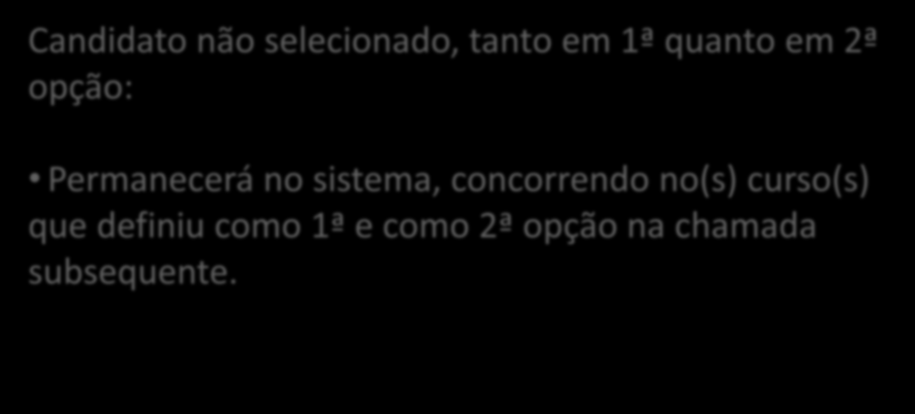 ... CLASSIFICAÇÃO Candidato não selecionado, tanto em 1ª quanto em 2ª opção: Permanecerá no