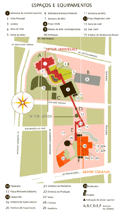 Mapa dos espaços e equipamentos do CDMAC.