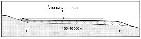 32 Quando as variações são muito rápidas fica mais difícil identificar o efeito dessas mudanças nas rampas carbonáticas além de um possível afogamento. 2.3. Plataforma Epicontinental Plataformas