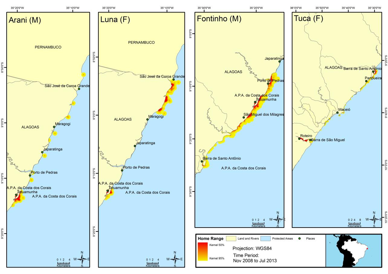 71 Figure 10 - Home range and centres of activity of released long-distance travellers manatees